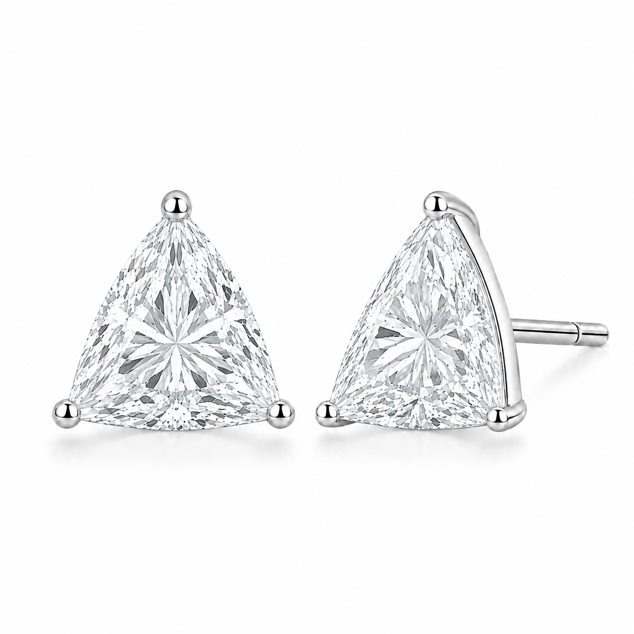 1.50 Carat Trillion Cut Lab Grown Diamond Stud Earrings (0.75 ct Each) in Gold or Platinum