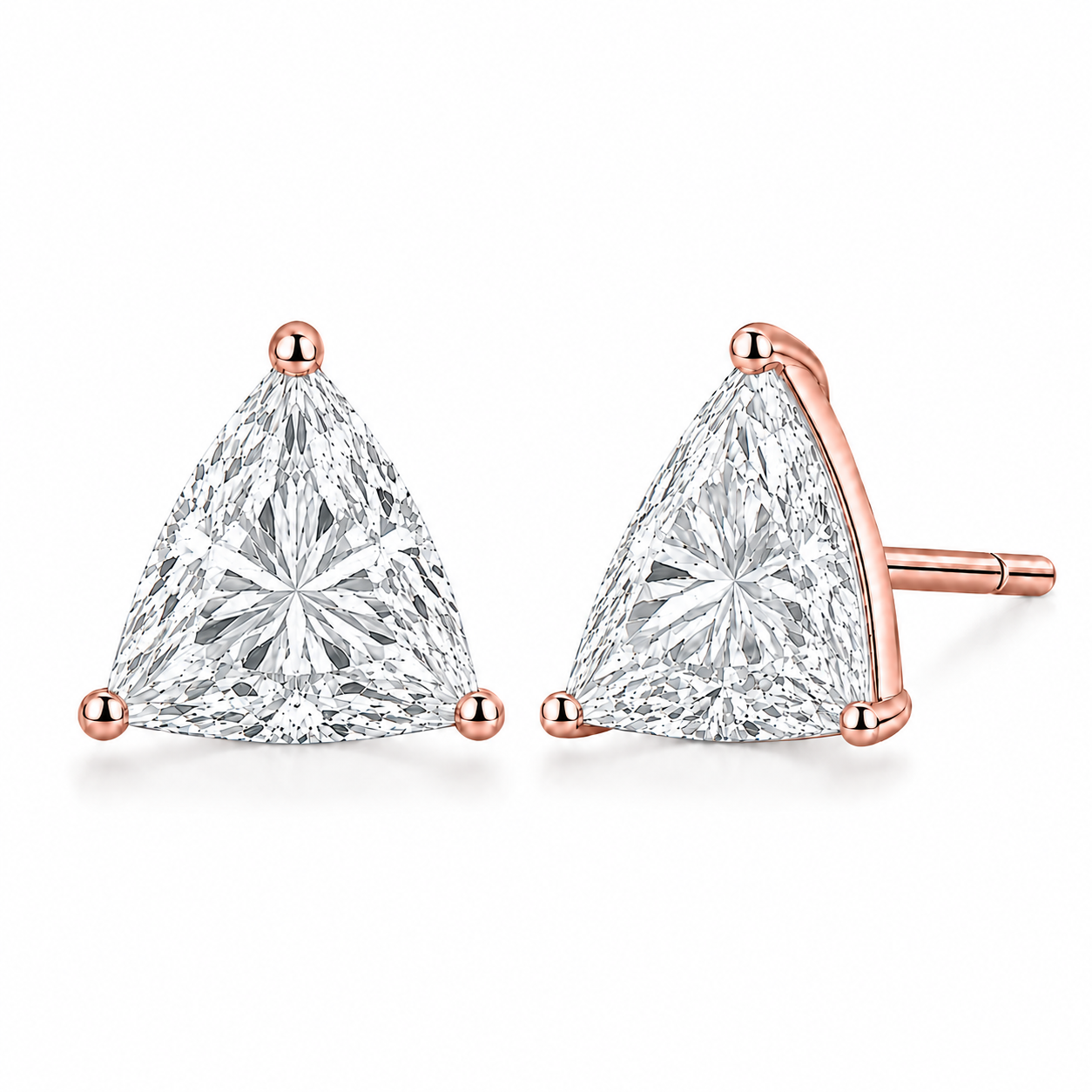 1.50 Carat Trillion Cut Lab Grown Diamond Stud Earrings (0.75 ct Each) in Gold or Platinum