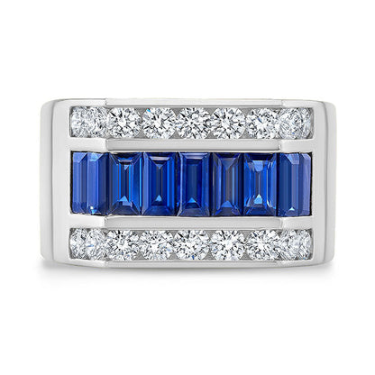 Men's Modern Style Diamond and Sapphire Ring