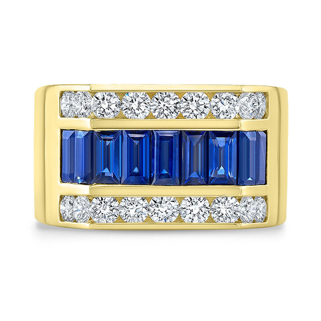 Men's Modern Style Diamond and Sapphire Ring