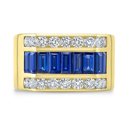 Men's Modern Style Diamond and Sapphire Ring