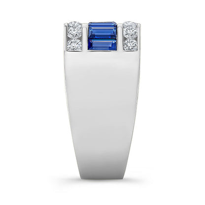 Men's Modern Style Diamond and Sapphire Ring