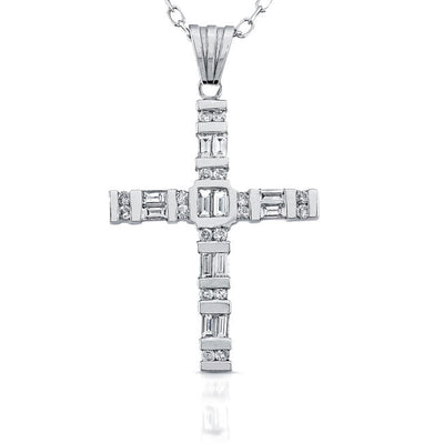 Baguette & Round Diamond Cross Pendant