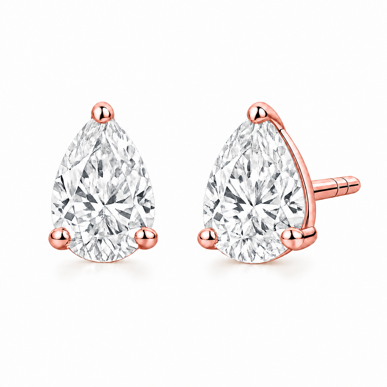 5 Carat Pear Shape Lab Grown Diamond Stud Earrings (2.50 ct Each) in Gold or Platinum