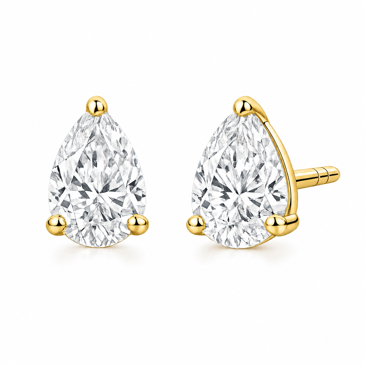 1 Carat Pear Shape Lab Grown Diamond Stud Earrings (0.50 ct Each) in Gold or Platinum