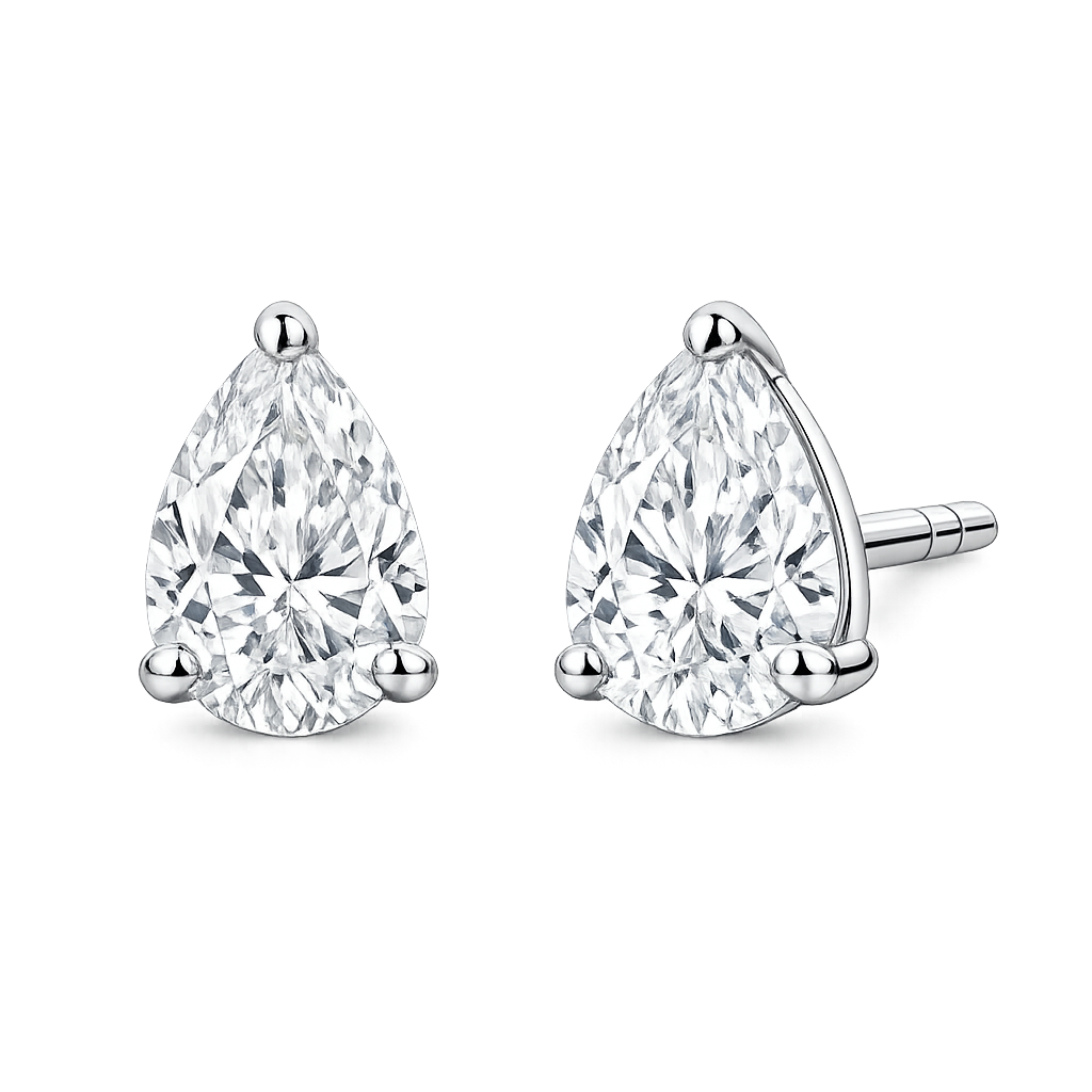 5 Carat Pear Shape Lab Grown Diamond Stud Earrings (2.50 ct Each) in Gold or Platinum