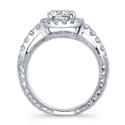 Modern Style Engraved Halo Diamond Engagement Ring