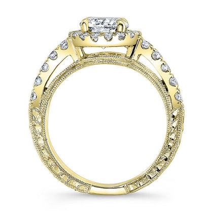 Modern Style Engraved Halo Diamond Engagement Ring
