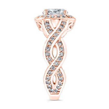 Vintage Style Twisted Shank Halo Diamond Engagement Ring
