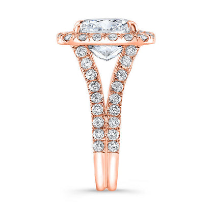 Modern Style Split Shank Halo Diamond Engagement Ring