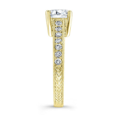 Vintage Style Engraved Diamond Engagement Ring