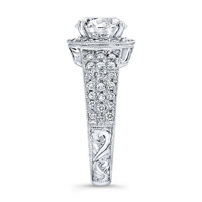 Vintage Style Engraved Halo Diamond Engagement Ring