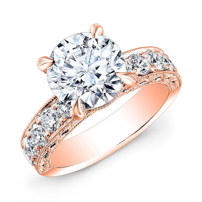 Vintage Style Engraved Diamond Engagement Ring