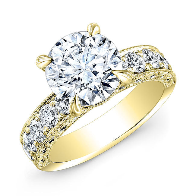 Vintage Style Engraved Diamond Engagement Ring