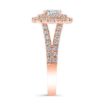 Modern Style Split Shank Double Halo Diamond Engagement Ring