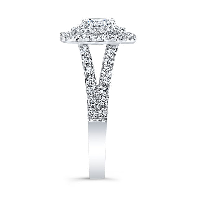 Modern Style Split Shank Double Halo Diamond Engagement Ring