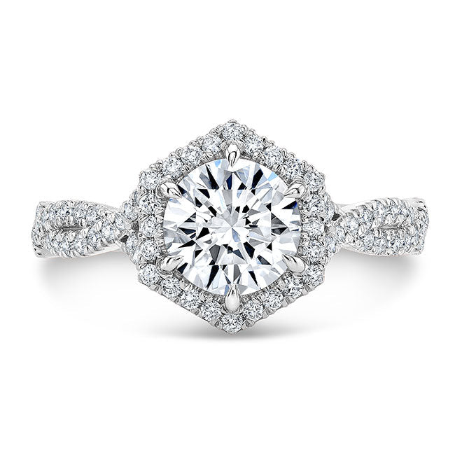 Twisted Shank Diamond Halo Engagement Ring