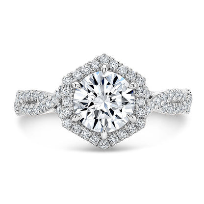Twisted Shank Diamond Halo Engagement Ring