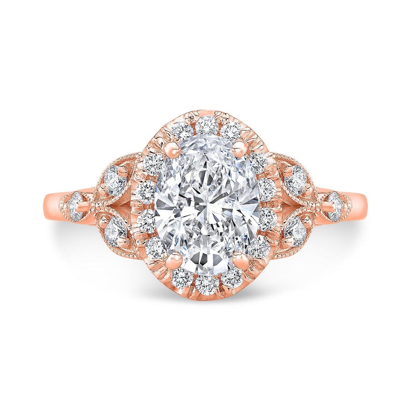Vintage Style Engraved Halo Diamond Engagement Ring