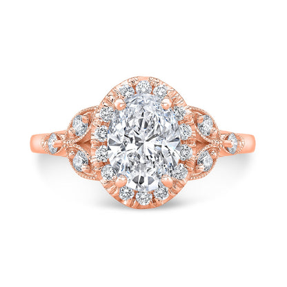 Vintage Style Engraved Halo Diamond Engagement Ring