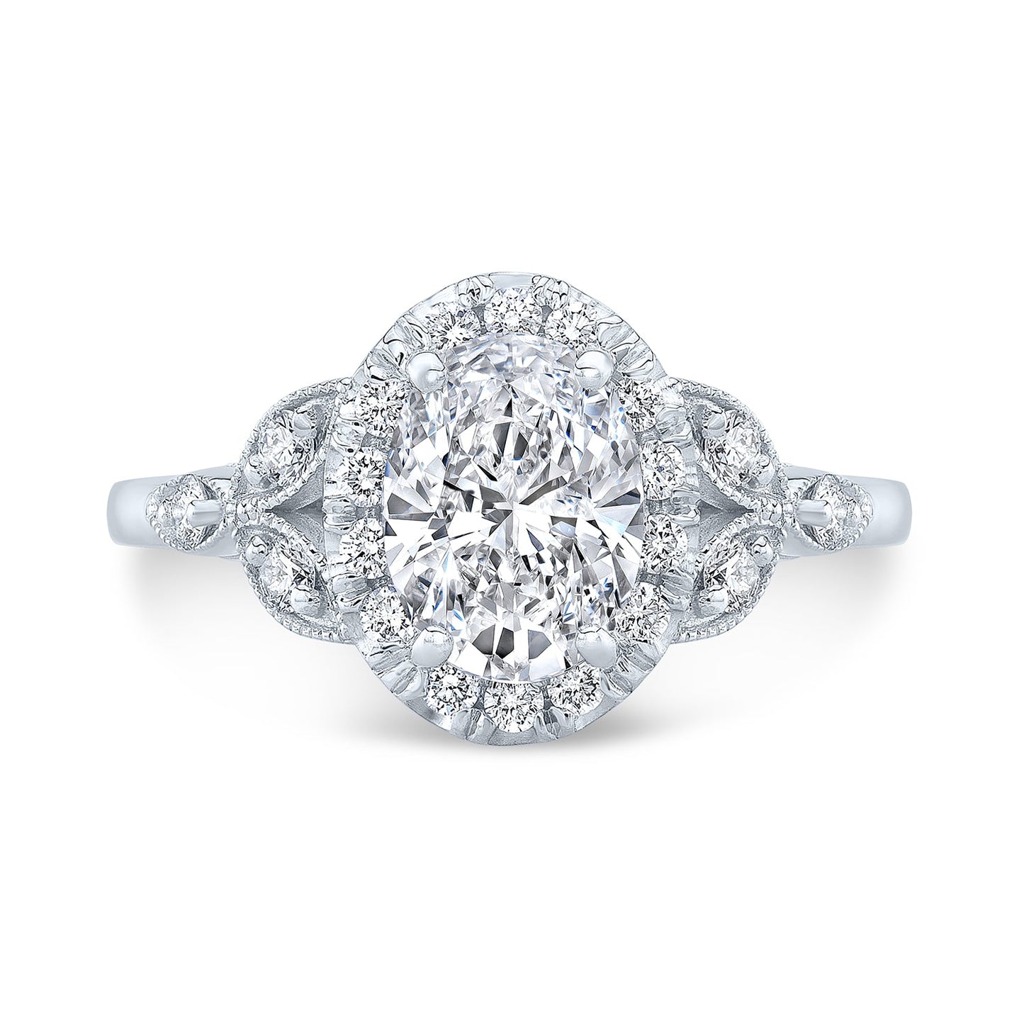 Vintage Style Engraved Halo Diamond Engagement Ring