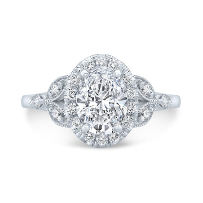 Vintage Style Engraved Halo Diamond Engagement Ring