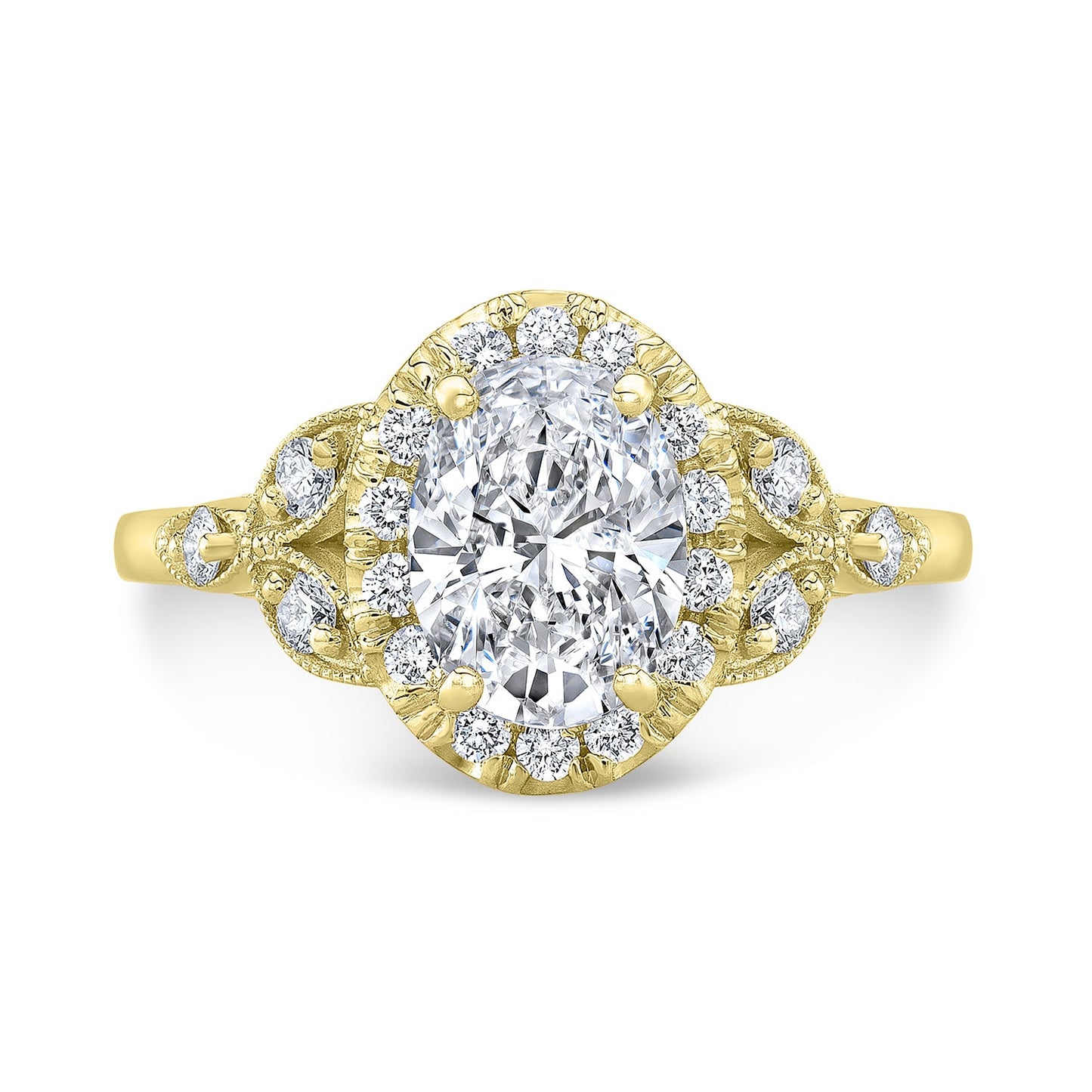 Vintage Style Engraved Halo Diamond Engagement Ring
