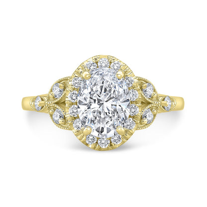 Vintage Style Engraved Halo Diamond Engagement Ring