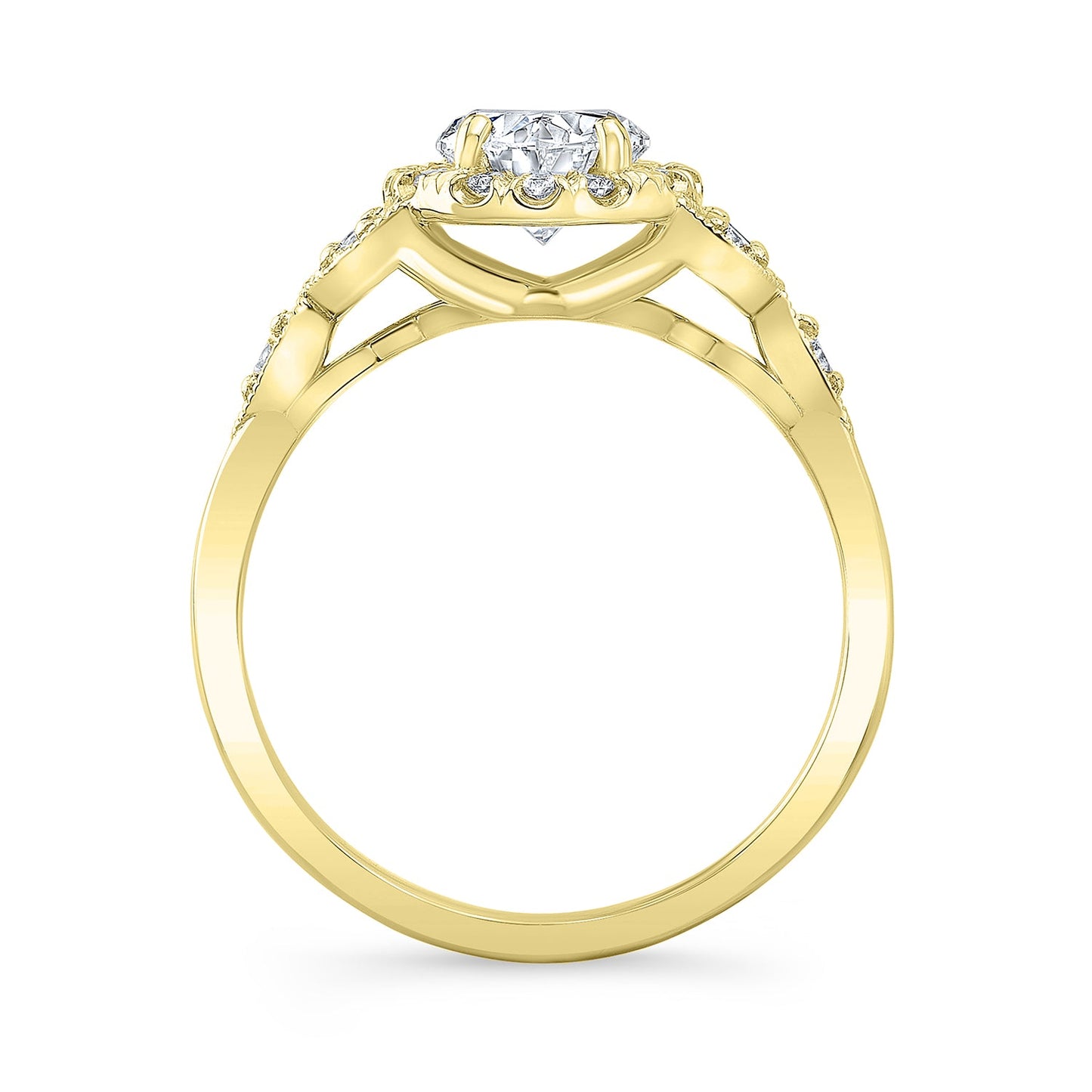 Vintage Style Engraved Halo Diamond Engagement Ring