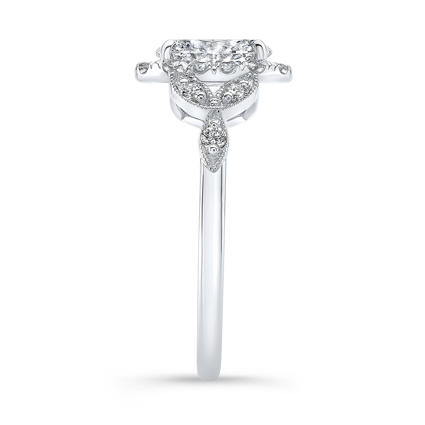 Vintage Style Engraved Halo Diamond Engagement Ring