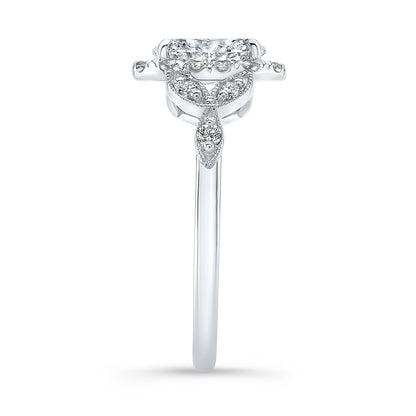 Vintage Style Engraved Halo Diamond Engagement Ring