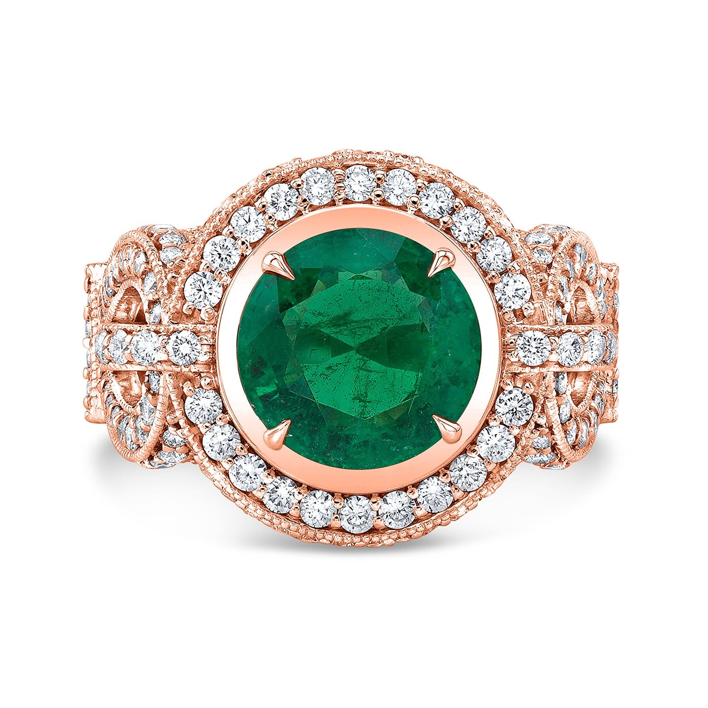 Vintage Style Engraved Halo Diamond Engagement Ring