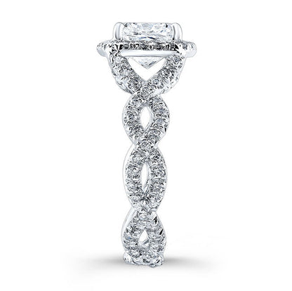 Modern Style Twisted Shank Halo Diamond Engagement Ring