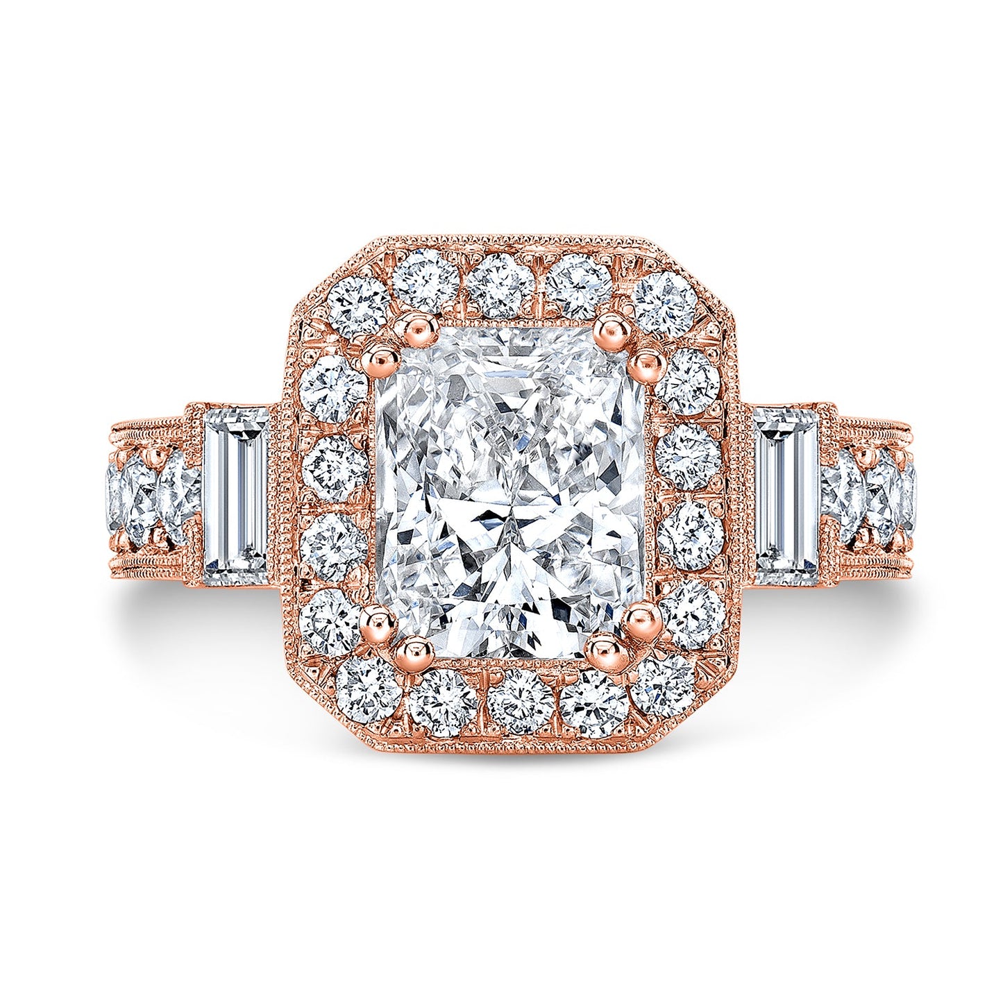Vintage Style Engraved Halo Diamond Engagement Ring