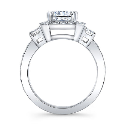 Vintage Style Engraved Halo Diamond Engagement Ring