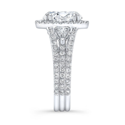 Modern Style 3-Row Halo Diamond Engagement Ring
