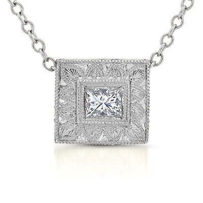 Princess Diamond Bezel Pendant Hand Engraved
