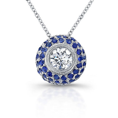 Blue Sapphire & Diamond Bezel Pendant