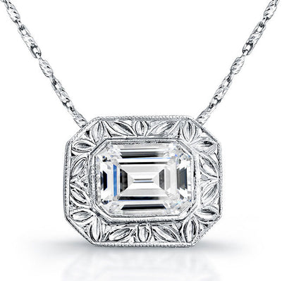 Emerald Diamond Bezel Pendant Hand Engraved