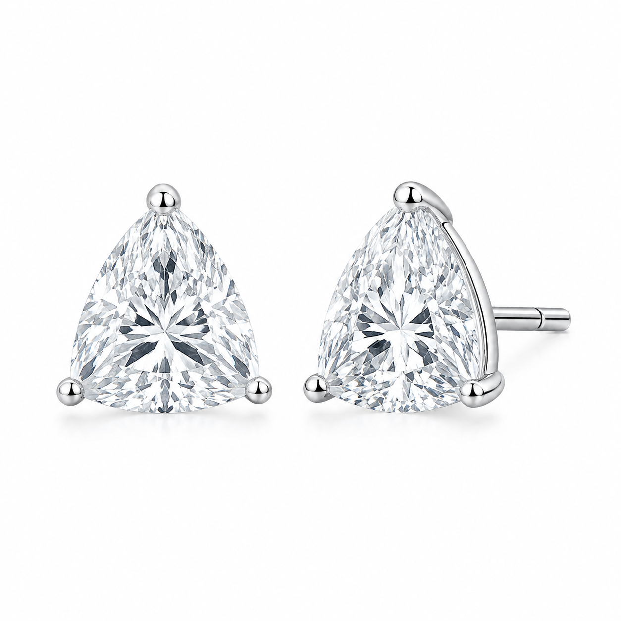 2 Carat Trillion Lab Grown Diamond Stud Earrings (1.00 ct Each) in Gold or Platinum