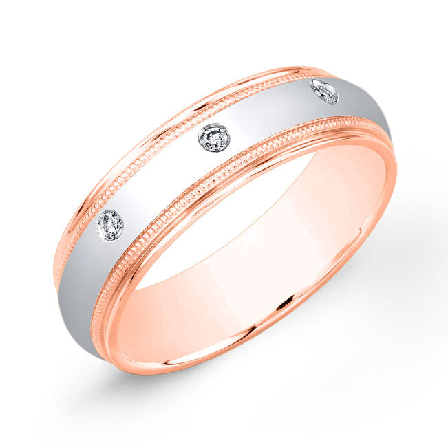 Men's 2-toned Gold Band With Diamonds & Milgrain