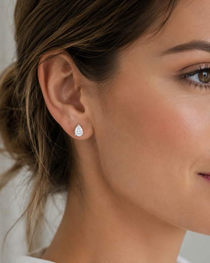 10 Carat Pear Shape Lab Grown Diamond Stud Earrings (5.00 ct Each) in Gold or Platinum