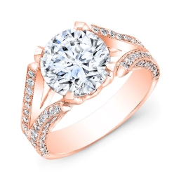 Modern Style Engraved Split Shank Diamond Engagement Ring-18k Rose Gold