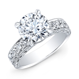 Vintage Style Engraved Diamond Engagement Ring 