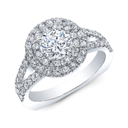 Modern Style Split Shank Double Halo Diamond Engagement Ring-Platinum