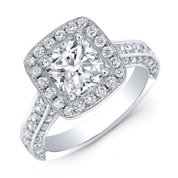 Vintage Style Engraved Halo Diamond Engagement Ring 