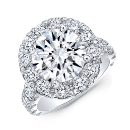 Modern Style Diamond Halo Engagement Ring -14k White Gold