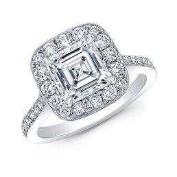 Vintage Style Engraved Halo Diamond Engagement Ring 