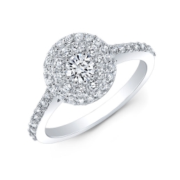Cluster Style Double Halo Diamond Engagement Ring-18k White Gold