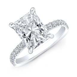 Modern Style Euro Shank Hidden Halo Diamond Engagement Ring-14k White Gold